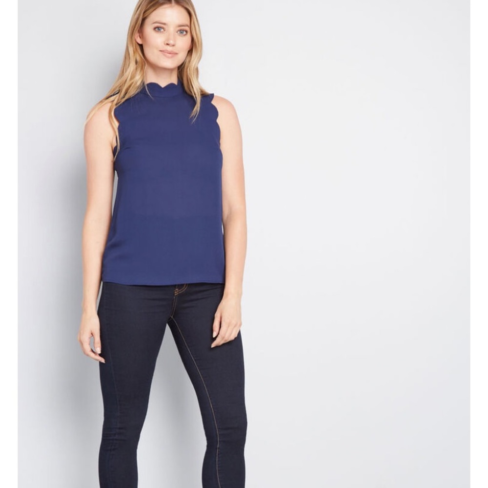 ModCloth Outstanding Scallops sleeveless blouse